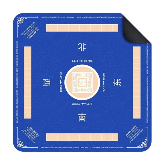 16X16 In Mahjong Mat Noise Reduc Ing Table Cover with Non-Slip Rubber Base for Poker Board Games and Dom Inoes In Blue