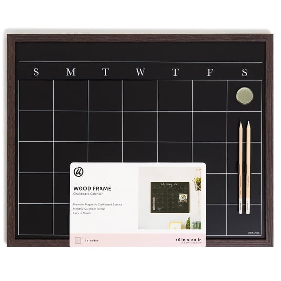 16X20 Flat Front Wood Frame Chalkboard Calendar - Walnut