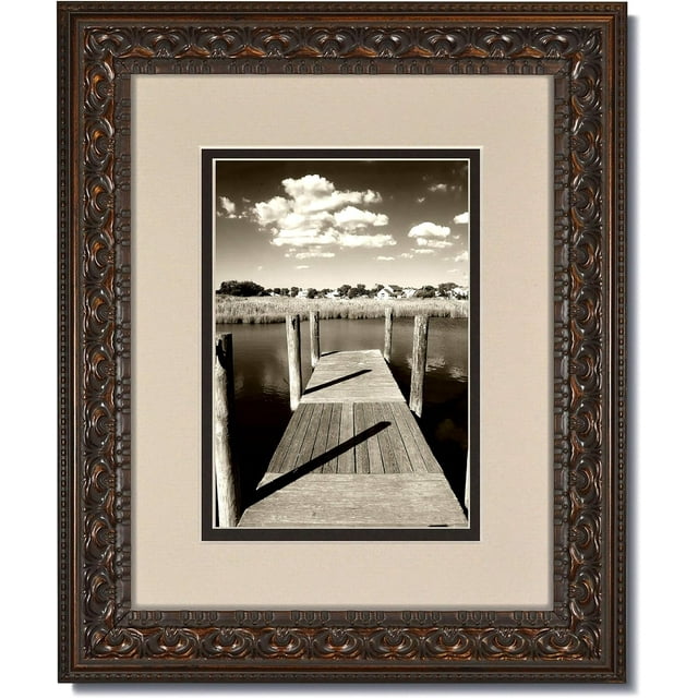 16X20 Ornate Photo Frame With Clear Glass Oyster/Espresso Double Mat