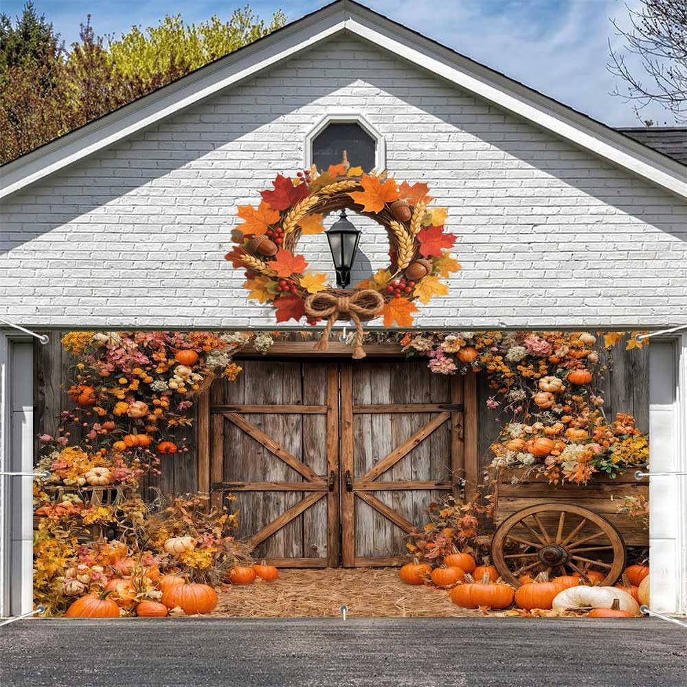 Fall Garage 16X7FT Fall Thanksgiving Garage Door Decorations Autumn Pumpkin Harvest ...