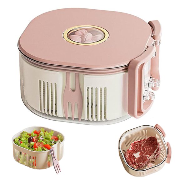 16cm Colander Fruit Container with Lid and Fork, Dual Layer Snack Storage for Berries Cherry, Portable Leakproof
