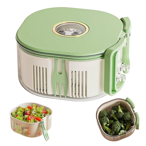 16cm Colander Fruit Container with Lid and Fork, Dual Layer Snack Storage for Berries Cherry, Portable Leakproof