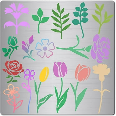 16cm Metal Flower Leaves Stencil Rose Tulip Carnation Pattern Templates Reusable Stainless Steel Painting Stencils Journal Signs