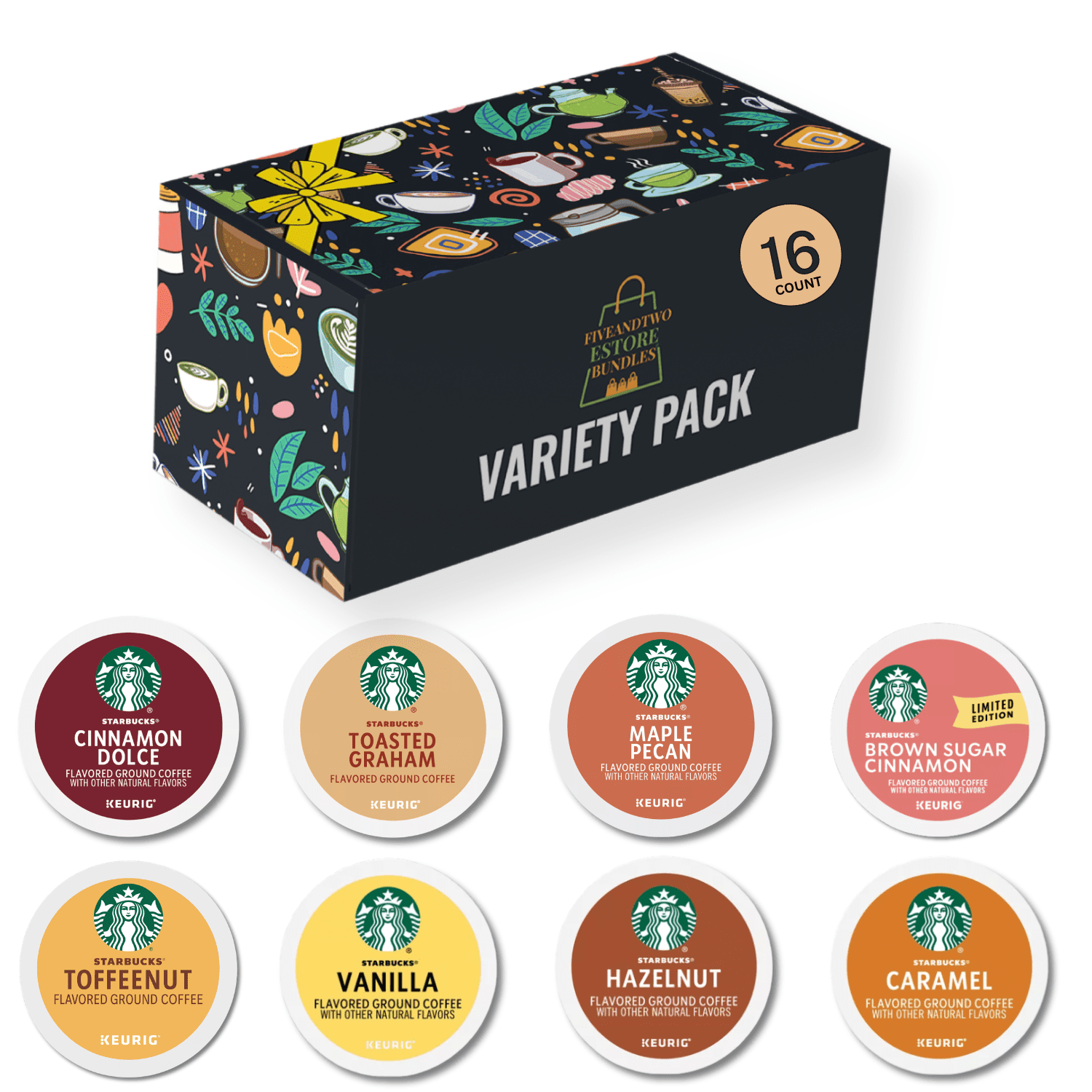 Starbucks Flavored Coffee K Cups Variety Pack – 16 Count – Includes Cinnamon Dolce, Vanilla, Hazelnut, Caramel & More – KCups Starbucks Gift Set – Single-Serve Coffee Capsules & Pods