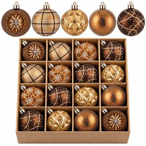 16ct Bronze Copper Brown Gold Shatterproof Fall Christmas Tree Decorations, 2.36 Inch Hanging Ball Ornaments for Thanksgiving Autumn Harvest Decor