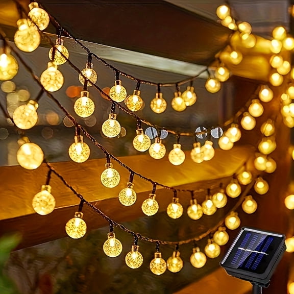 16ft/23ft/39ft Solar-Powered LED String Lights with 8 Lighting Modes Warm Yellow Glow, Day Charging, Perfect for Garden, Camping, Outdoor Decor, and Family Gatherings