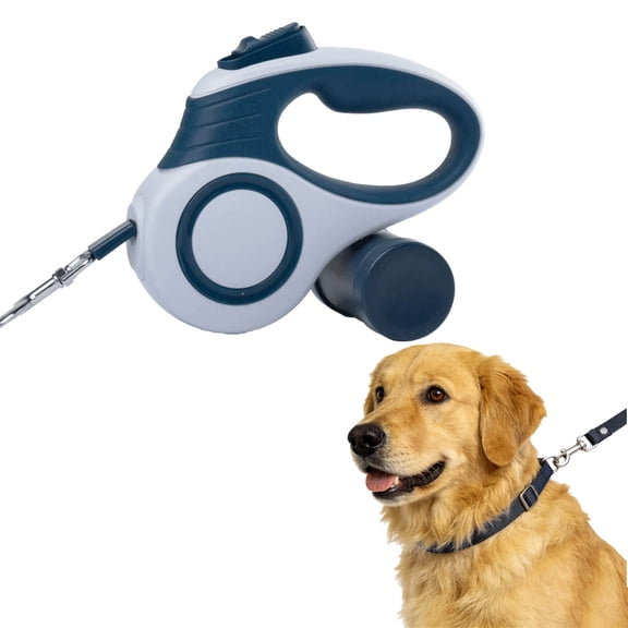 16ft Automatic Retractable Dog Leash Durable Nylon Extendable Lead for Small  Medium and Large Dogs  Easy Walking Control with Blue and White Geometric Design