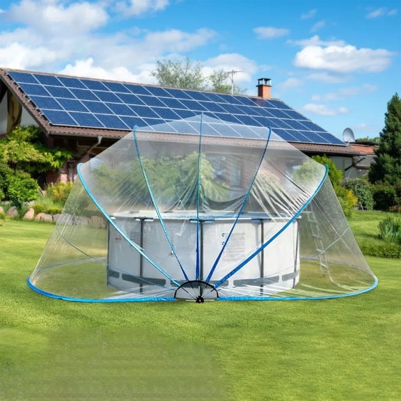 16ft Clear Retractable Pool Dome Tent, Universal Solar Pool Cover Enclosure for Above Ground & In-Ground Pools, Hot Tubs & Sun Shelters, UV 50+ Protection with Ground Anchors
