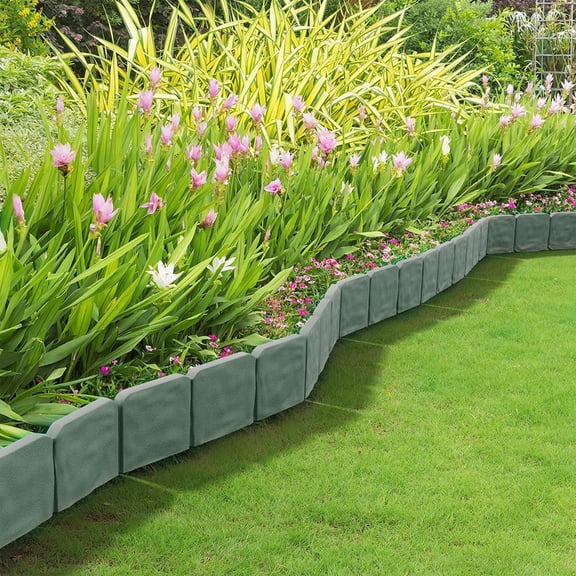 16ft Garden Edging No Digging, 20Pcs Plastic Landscape Border Cobbled Stone Effect Fence for Lawn Flower Bed Yard