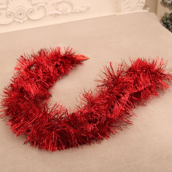 16ft Glittering Christmas Garland, Vintage Style Red & Gold Tinsel Rope for Tree Decor, Mantel, Stairway and Holiday Party Decoration,Red