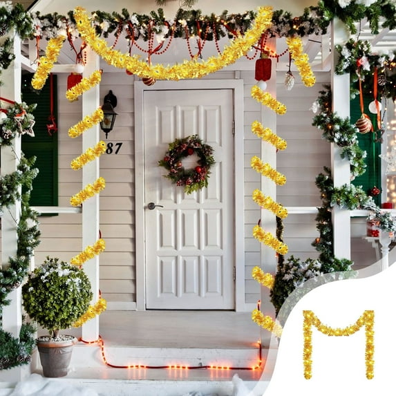 16ft LED Rattan Christmas Lights - Flexible Vine Decor for Stair Railings/Trees | Waterproof Outdoor Garland with Battery-Powered Warm White LEDs