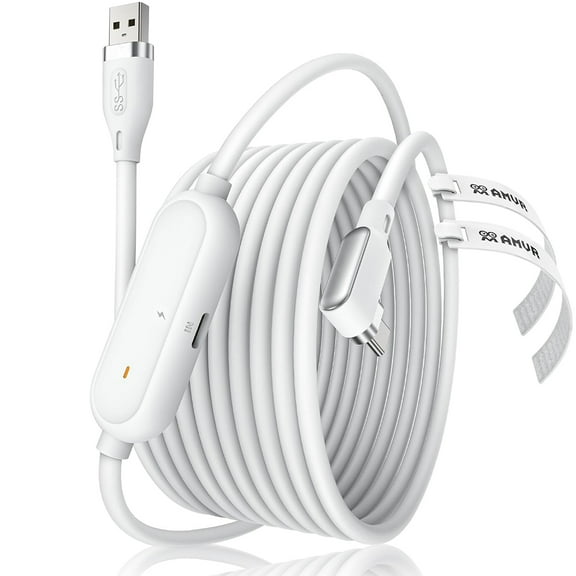 16ft Premium VR Link Cable with Charging, USB 3.0 Compatible with Meta Quest 3s, Oculus Quest 3/2/Pro, Pico 4, PC VR & Steam VR - Perfect White VR Accessory, Play While Charger