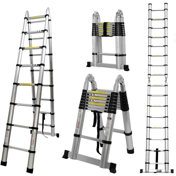 16ft Telescoping Extension Ladder - A-Frame & 16.5ft Standard 2-in-1, Ladder Stabilizer, 330lbs Capacity, Multi-Purpose for 11-18ft Ceilings, Light Bulb Replacement & Home Use