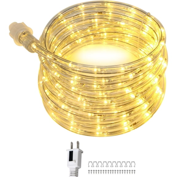 16ft Waterproof LED Rope Lights - Connectable Warm White Outdoor Lighting with PVC Tube, IP65 Flexible for Garden, Patio, Ceiling, Landscape & Indoor Bedroom Decor
