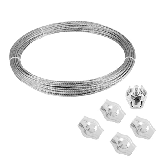 16ft Wire Rope 304 Stainless Steel Cable 1/16inch Wire Rope with M3 Simplex Clip Perfect for Outdoor Hanging, Clothes Line Wires, Garden Fence