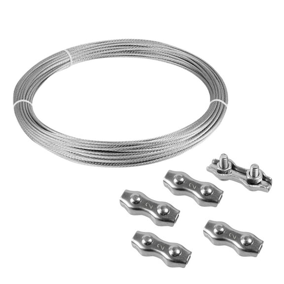 16ft Wire Rope 304 Stainless Steel Cable 5/128inch Wire Rope with M2 Duplex Clip Perfect for Outdoor Hanging, Clothes Line Wires, Garden Fence