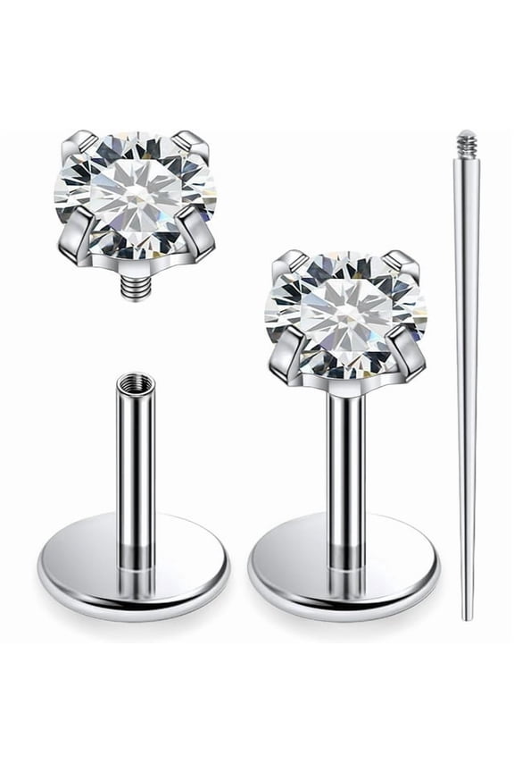 16g 18g 20g Nose Rings Studs Titanium Tragus Piercing Jewelry for Women Men Internally Threaded Screw CZ Crystals Stud Piercing Jewelry for Conch,Helix,Lip,Medusa,Labret