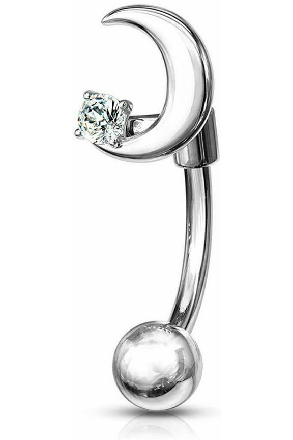 16g Crescent Moon Crystal Star Barbell/Eyebrow Ring Surgical Stainelss Steel