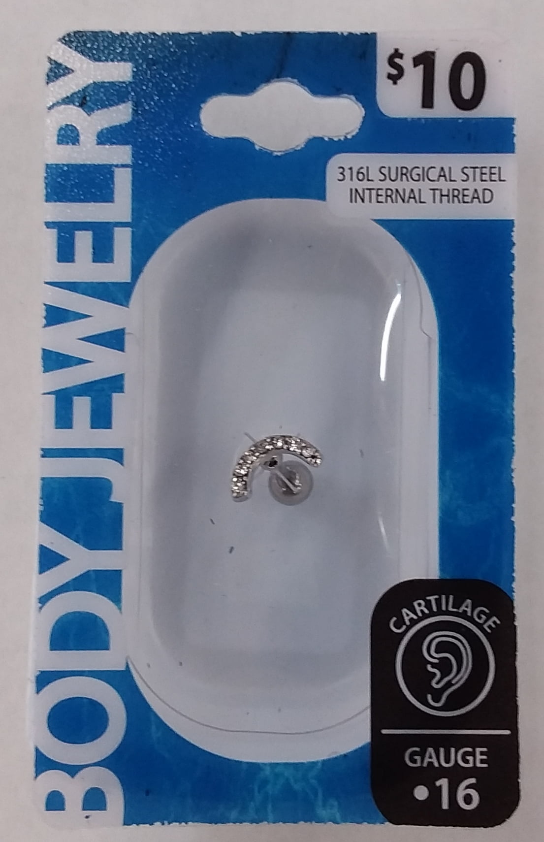 16g Crystal Curve Bar Stainless Steel Cartilage Earring