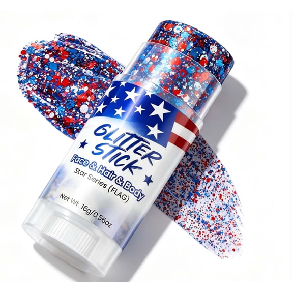 16g Patriotic Glitter Stick, Body Sparkle Gel, Face & Hair Shimmer Wand, Red White Blue Long Lasting Glitter for 4th Of July Party Festival & Sports Events