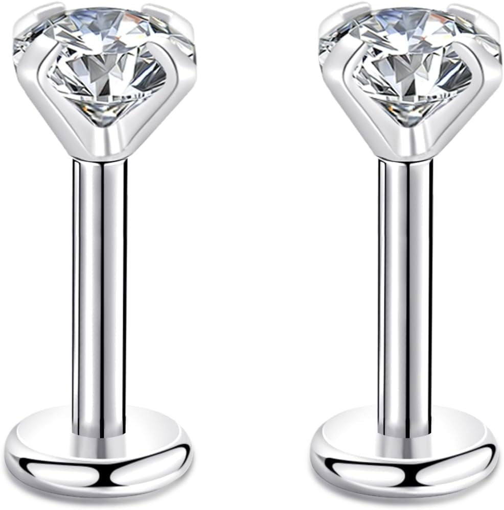 16g Quality 6mm/8mm Bar 2/3/4mm Cubic Zirconia Gem Ear Cartilage Tragus Helix Studs Earrings Lip Labret Piercing[u287]