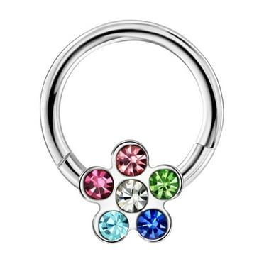 16g Septum Jewelry 16 gauge Flower Septum Rings for Women Silver Surgical Steel Septum Hoop 8mm Multi-color CZ Daith Piercing Jewelry