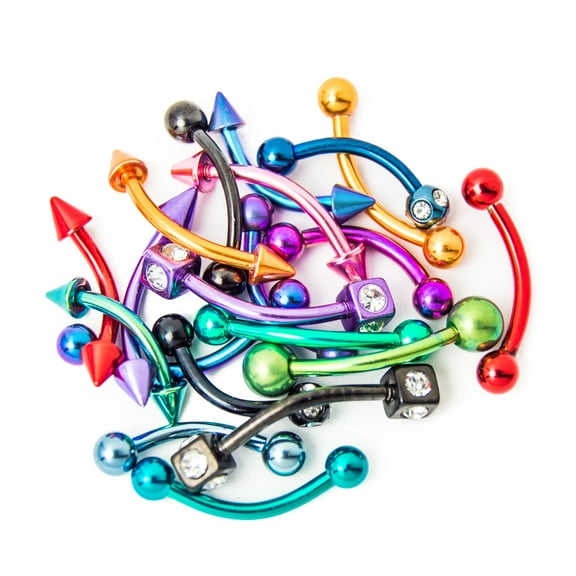 16ga Anodized Titanium Curved Eyebrow Piercing Barbells Ten Pack