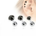thumbnail image 1 of 16ga Cartilage Barbells Tragus Rook Daith with Black CZ Gems - Pack of 3 - 316L, 1 of 6