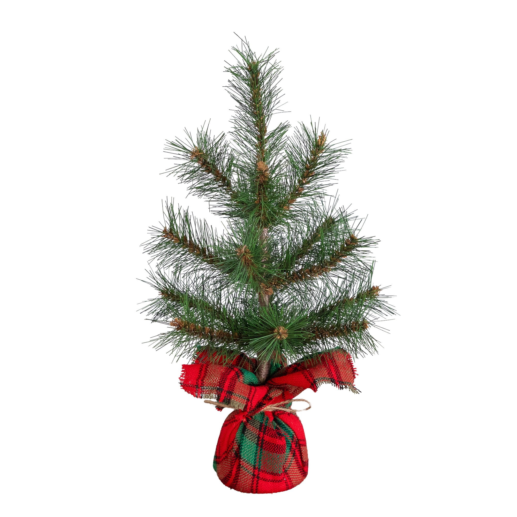 16in. Artificial Christmas Tree with Tartan Plaid Flannel Wrapped Base