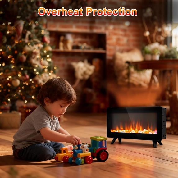 16in Freestanding Electric Fireplace with 3D Realistic Flame, Portable Indoor Space , 750W/1500W