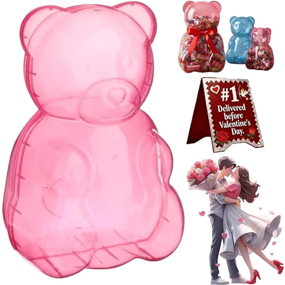 16in Giant Gummy Bear Container - Clear Bear-Shaped Plastic Gift Box for Valentine’s Day - Reusable Large Candy Holder for Party Favors & Storage - Jumbo Bear Jar Centerpiece for Home & Events