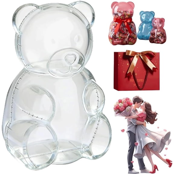 16in Giant Gummy Bear Container - Clear Bear-Shaped Plastic Gift Box for Valentine’s Day - Reusable Large Candy Holder for Party Favors & Storage - Jumbo Bear Jar Centerpiece for Home & Events