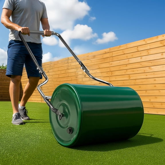 16in Heavy Duty Steel Lawn Roller, Manual Hand Push Garden Roller with U-Shaped Handle for Yard Farm Park Backyard