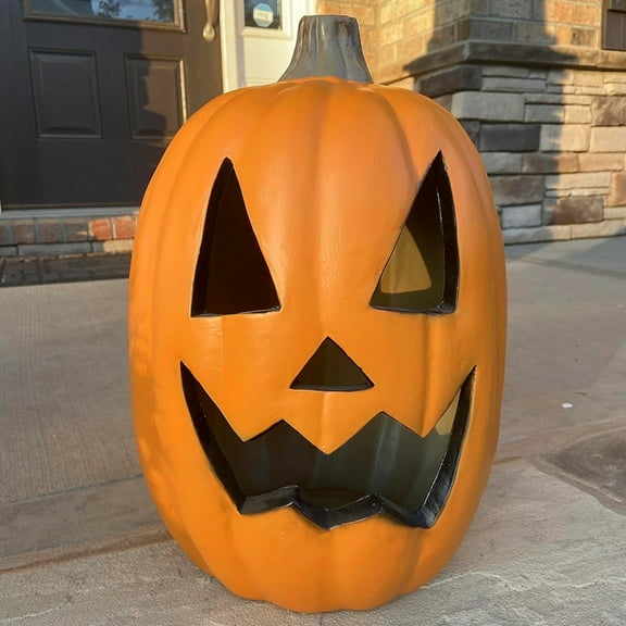 16in Pre-lit Halloween Pumpkin Jack O' Lantern with Bulbs for Porch, Front Door, Fireplace, Outdoor Decor