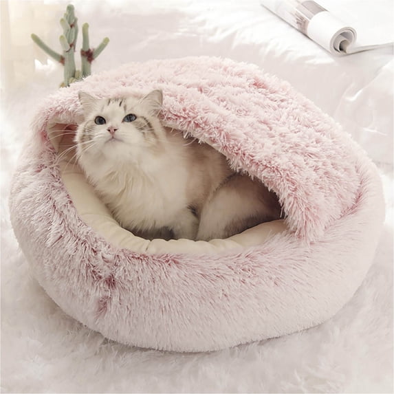 16in Round Dog Bed - Winter Warm Sleeping Bag for Small Dogs & Puppies, Anxiety Relief Calming Pet Bed with Soft Polyester Fill, Machine Washable
