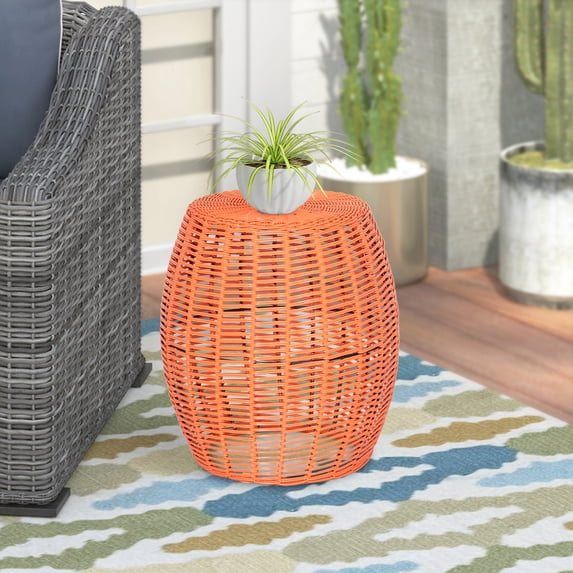 16in Wicker Outdoor Side Table - Orange