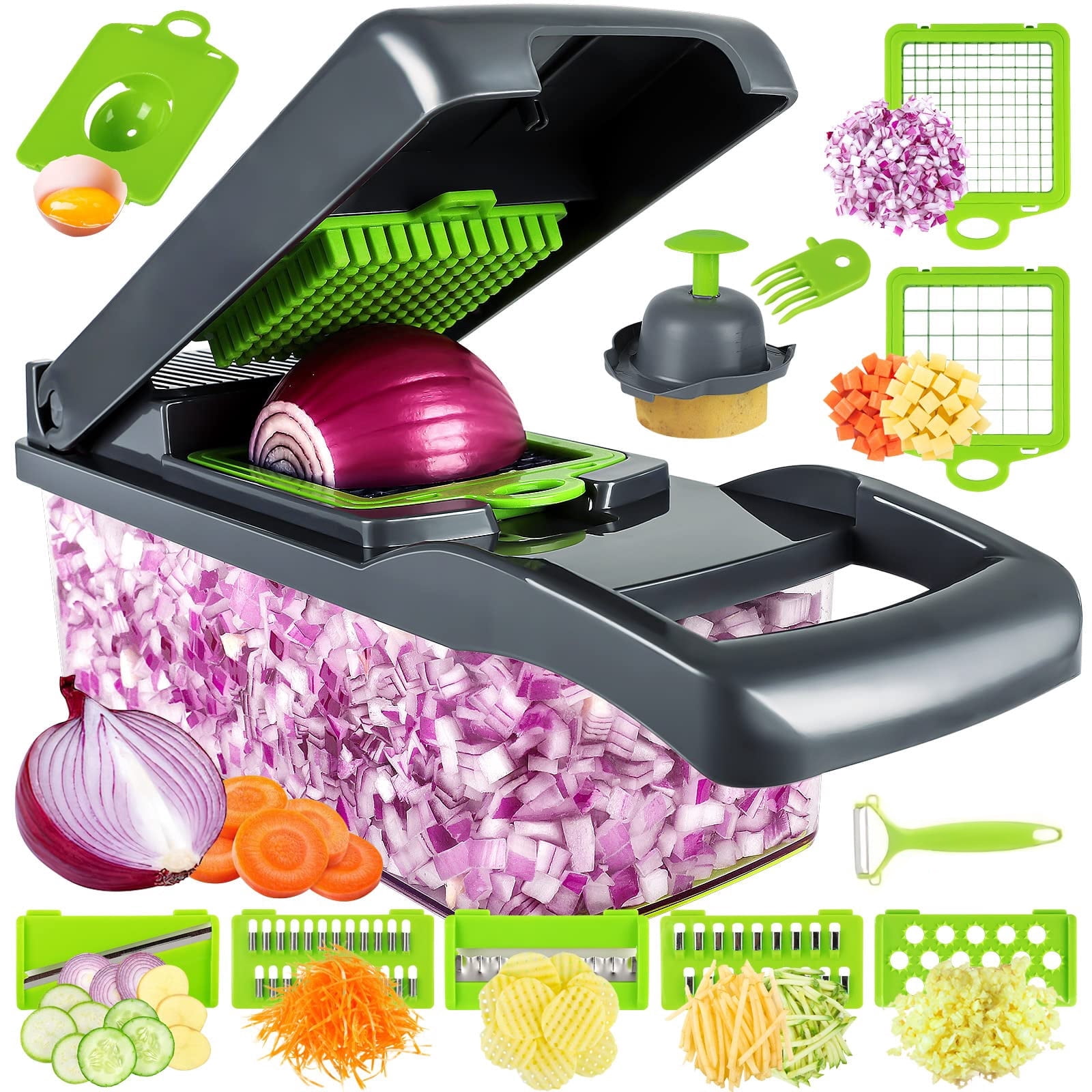 16in1 Vegetable Chopper,Pro Food Chopper Cheese Grater,Onion Chopper ...