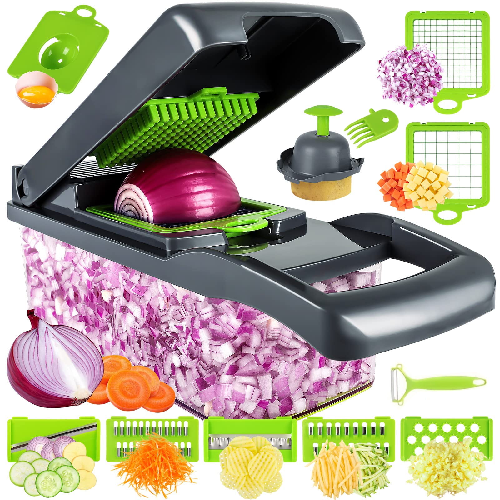 16in1 Vegetable Chopper,Pro Food Chopper Cheese Grater,Onion Chopper,Mandoline Slicer,Kitchen Chopper Vegetable Cutter,Vegetable Chopper with Container,Cheese Slicer