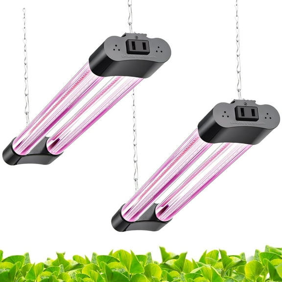 16inch 2 Pack LED Grow Lights - Linkable Grow Lights for Indoor Plants, Full Spectrum Plant Lights Plug and Hanging Design with On/Off Switch Hanging Grow Light from seedling to Flowering, Black
