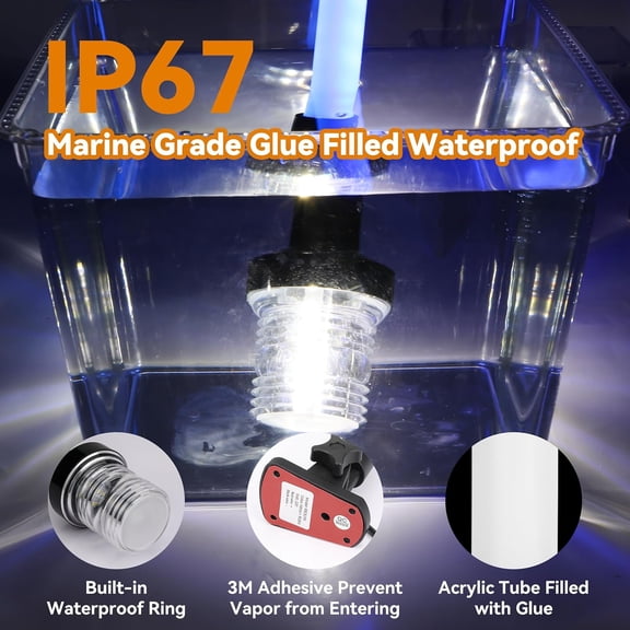 16inch Anchor Light RGBW Boat Stern Light IP67 Waterproof with Remote Control 180°Fold Down Marine Navigation Lights for Boats LED for Pontoon, Jon Boat, Bass Boat, Fishing Boats (16 inch)