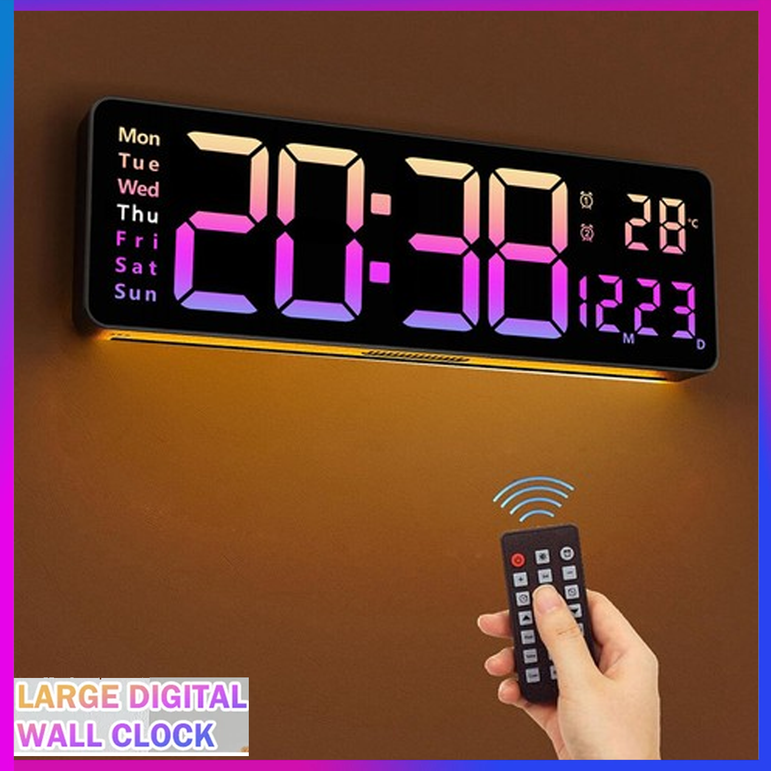 16inch Big Digital Led Clock Wall Mount Large Numbers Timer Date ...