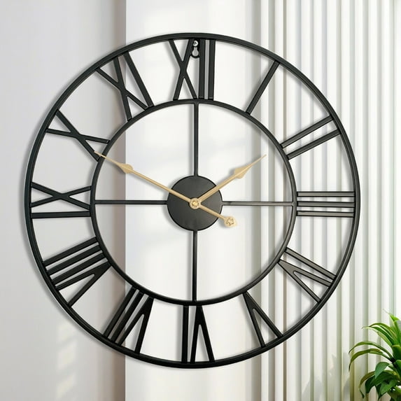 16inch Black Classic Iron Wall Clock, Silent Home Decor Perfect for Living Room, Kitchen, Study, Office, Corridor, Garden, Ideal Festival Gift