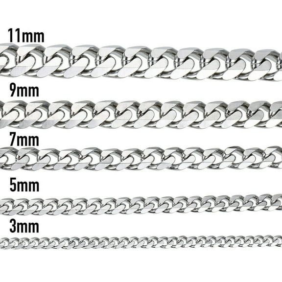 16inch Curb Cuban Chain Necklace Womens Choker Silver Stainless Steel 3/5/7/9/11mm Wide