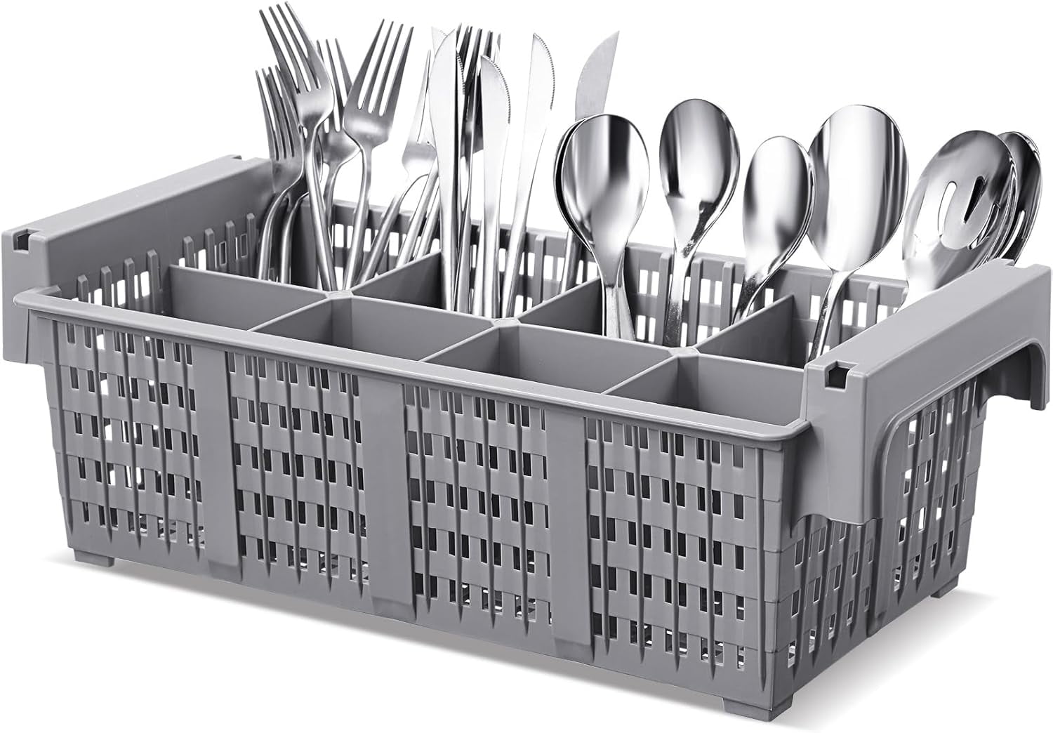 16inch Dishwasher Silverware Cutlery Basket 8 Compartments Washing Basket with Handle Utensil Holder Silverware Drying Rack for Kitchen Commercial(Grey)