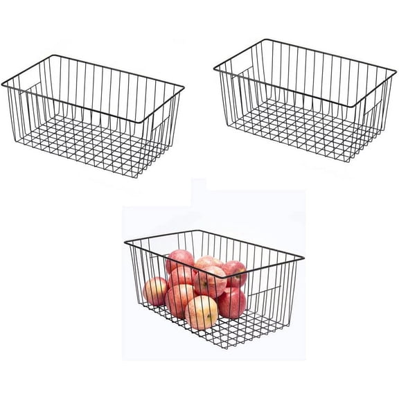 16inch Freezer Wire Storage Organizer Baskets, Household Refrigerator Bins with Built-in Handles for Cabinet, Pantry, Closet, Bedroom