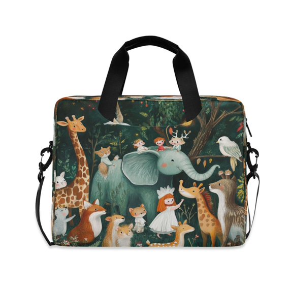 16inch Laptop Briefcase, Business Laptop Bag with Detachable Strap & Padded Compartment, Water-Resistant Polyester,A Group Of Happy Animals