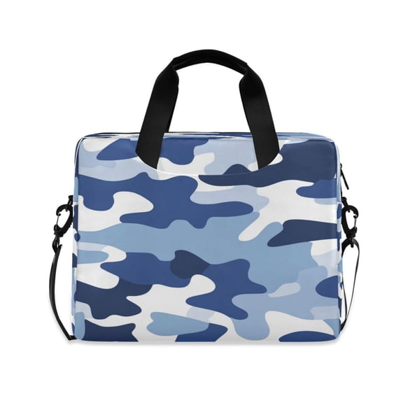 16inch Laptop Briefcase, Business Laptop Bag with Detachable Strap & Padded Compartment, Water-Resistant PolyesterBlue and White Camouflage Pattern