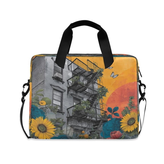 16inch Laptop Briefcase, Business Laptop Bag with Detachable Strap & Padded Compartment, Water-Resistant PolyesterBuildings with Flowers