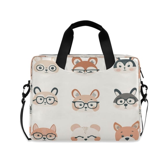 16inch Laptop Briefcase, Business Laptop Bag with Detachable Strap & Padded Compartment, Water-Resistant PolyesterCute Cartoon Animal Faces