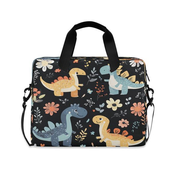 16inch Laptop Briefcase, Business Laptop Bag with Detachable Strap & Padded Compartment, Water-Resistant Polyester，Cute Cartoon Dinosaurs